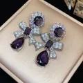 Elegant purple teardrop zircon bow earrings with real gold plating finish for women - 47 Silver Post (Purple Water Drop Bowknot) / Silver-Purple