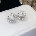 Silver-toned U-shaped huggie earrings with rows of small pearls and shimmering zircons - 57 Silver Post (Artificial Pearl Bag Huggie) / Silver-White