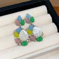 Luxury gold-plated drop earrings with colorful zircon and pearlescent stones in box - 58 Silver Post (Colorful Zirconia Mother-of-Pearl) / Silver - Rainbow