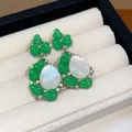 Luxurious green and white drop earrings with zircon embellishments for a classy look. - 60 Silver Post (Green Leafy Drop) / Silver-Green