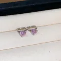 Silver plated huggie hoop earrings featuring sparkling round pink zircon stones - 64 Ear Buckle (Pink Round Zirconia) / Silver-Pink