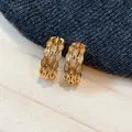 Elegant gold-plated U-shaped hoop earrings featuring a wavy design set with clear zircon - 5 Silver Post (Wavy Layered Huggie) / Gold
