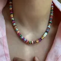 Ethnic style colorful natural stone beaded necklace with gold accents, elegant choker for women - Disc Natural Stone Style (9#)