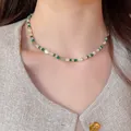 Handmade ethnic natural stone beaded necklace with green and white crystals for a retro look - Mixed Natural Stone Style (8#)