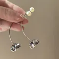 Elegant silver-colored cat ear drop earrings with pearl accents for women. - Silver-Flower Pearl (9#)
