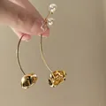 Elegant 18k gold plated cat head drop earrings featuring delicate white pearls for women - Gold-Flower Pearl (8#)