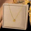 Elegant gold titanium steel necklace with camellia rose flower pendant on display box - [AH1512] Single Camellia Necklace [Gold]