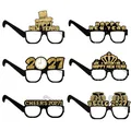 6er Set 2027 Happy New Year Partybrillen aus Papier in Gold und Schwarz für Feiern - Happy New Year Brille Stil C (XN001-C)