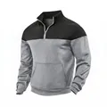Men's color-blocked half-zip sweatshirt in black quilted and grey heather fabric - S / Black and Grey