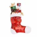Festive enamel Christmas stocking brooch featuring miniature gift and teddy bear charms - Christmas Sock Bear Gift Bag Style (YNCP1359)