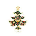 Sparkling golden Christmas tree brooch adorned with festive green and red rhinestones - Gold Alloy Red Green Rhinestone Christmas Tree Style (LW0072)
