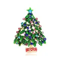 Colorful rhinestone Christmas tree brooch with green enamel leaves on white background. - Multi-color Rhinestone Christmas Tree Style (LW0241)