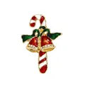 Elegant Christmas candy cane brooch featuring red bells and a green enamel bow detail - Candy Cane Bell Combination Style (QT0835)