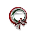Christmas wreath brooch featuring red and green enamel, a bow, and sparkling rhinestones - Red Green Enamel Wreath Bow Style (YNCP7606)