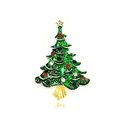 Elegant green enamel Christmas tree brooch with colorful rhinestones on gold base - Green Enamel Christmas Tree with Gold Edge Style (YNCP4223)