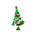 Elegant Christmas tree brooch with green enamel and vibrant multi-colored crystal rhinestones - Green Enamel Wavy Edge Christmas Tree Style (YNCP1693)