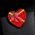 Red rhinestone heart gift box brooch with pink bow decoration for Christmas jewelry - Red Heart Shaped Gift Box Bow Style (YNCP2436爱心)
