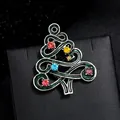 Festive Christmas tree brooch with green enamel and colorful rhinestones on a black gift box - Silver Green Base Colorful Diamond Christmas Tree Style (YNCP3385圣诞树绿色)