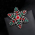 Festive Christmas snowflake brooch pin with red and green rhinestones in silver finish - Hexagonal Snowflake Red Green Diamond Style (YNCP4751雪花)