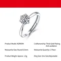 Anillo de moissanita en plata de ley S925 con diseño de banda ajustable - Estilo Clásico de Seis Garras (Premium) / 1 Quilate / 6.5mm
