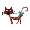 Colorful whimsical cat brooch pin with enamel polka dots and sparkling crystal details - Cartoon Cat Style / Red