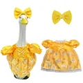Festive yellow floral dress and sequined bow outfit set for garden porch goose statues - Yellow Princess Dress Style