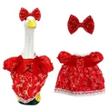 Festive red sequin bow and embroidered dress outfit for porch goose garden decor - Suitable for 23 Inches / Princess Gown / Red