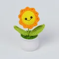 Linda maceta de girasol tejida a mano con cara sonriente para decoración del hogar - Amarillo Cabeza Única
