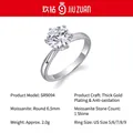 Elegante anello in argento 925 sterling con moissanite rotonda da 6,5 mm e sei punte - US 9 / HK 19 / 1 Carato / 6.5mm