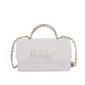Elegante bolso bandolera acolchado blanco con detalle de lazo y cadena dorada chic - Bolso de Cadena con Rombos y Lazo / Blanco