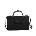 Elegante borsa a mano nera trapuntata da donna con fiocco e catena dorata di qualità - Borsa a Catena a Rombi con Fiocco / Nero