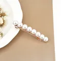 Elegant rose gold spring hair clip featuring eight large white round pearls for women - Straight Pearl