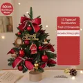 Mini albero di Natale da tavolo decorativo da 60 cm con fiocchi rossi e luci a LED - Stile Piccolo Albero Casa Rossa (6836) / 60CM