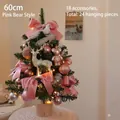 Mini albero di Natale da tavolo 60cm con fiocchi rosa e luci LED calde - Stile Piccolo Orso Rosa (7263) / 60CM