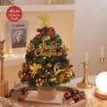 Bellissimo mini albero di Natale da tavolo 45cm con decorazioni dorate e pigne naturali - Stile Oro e Caffè (XS7822) / 45cm