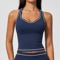 Marineblauer Sport-Yoga-Weste mit weißen Kontrastpaspeln für Fitness und Laufen 7028 - S / Tops / Marineblau
