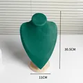 Busto espositore per gioielli in velluto verde con base in legno, altezza 30,5 cm - Grande / Verde Scuro