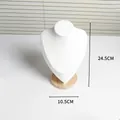 Busto professionale bianco per collane con base in legno massiccio, altezza totale 24,5 cm - M / Bianco