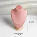 Busto espositore per gioielli in velluto rosa con base in legno, altezza 30,5 cm - Grande / Rosa