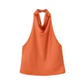 Close-up of elegant burnt orange satin halter neck top with cowl neckline - XS / Tops / Orange