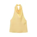 Elegant yellow satin halter neck top with soft cowl neckline and smooth texture - XS / Tops / Yellow