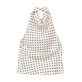 Elegant women's polka dot halter neck top with silk satin texture and backless design - XS / Tops / Beige Polka Dot