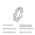 Luxuriöser S925 Sterlingsilber Kettengliedring mit mehreren brillanten runden Moissanit-Steinen - US Größe 9 / Silber (Moissanit 1,0 mm)