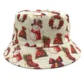 Chapeau bob de Noël avec imprimés bonhomme de neige et sacs cadeaux sur fond blanc - M (56-58cm) / Imprimé Icônes de Noël Blanc (31#)