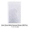 Silver 6mm round self-adhesive rhinestone sticker sheet with 260 gems for DIY crafts - 6mm Silver White Rhinestone Style