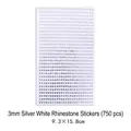 Self-adhesive 3mm silver round rhinestone sticker sheet with 750pcs for DIY crafts - 3mm Silver White Rhinestone Style