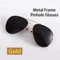 Golden metal frame pinhole glasses designed for natural vision correction and eye training - 3026 Style Full-Hole Gold Frame