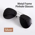 Professional vision correction pinhole glasses featuring a silver metal aviator frame design - 3026 Style Full-Hole Silver Frame