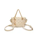 Beige gewatteerde handtas in Koreaanse stijl met gouden ketting en een hart hanger - Lotuszaadkleur