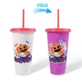 Halloween cold-sensitive color-changing plastic tumbler with straw and red lid - 701-800ml / Halloween (Pumpkin Purple)